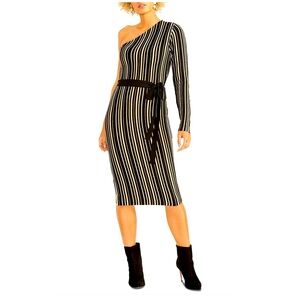 Rachel Roy One Shoulder Metallic Stripe Sweater Dress